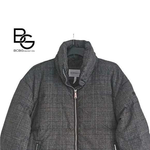 BCBGeneration NEW Plaid Quilted Zip Puffer Coat Jacket M - Picture 2 of 11